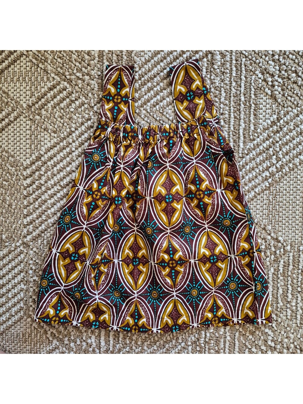 Rockabilly Tiki Ankara Cotton Dress Girls Size 7/8 Boho Geometric Wax Print 7/8